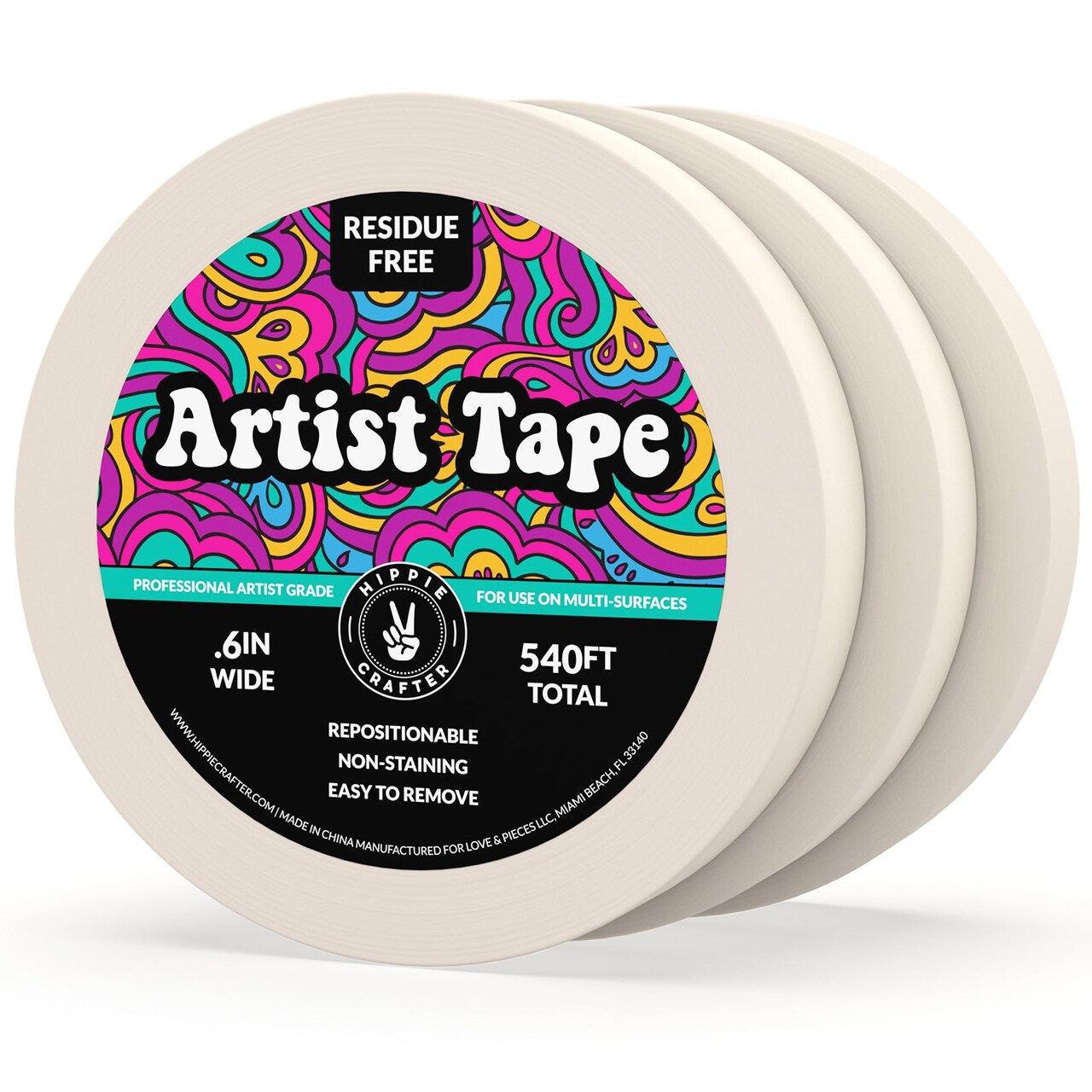 3Pk White Artist Tape for Watercolor Paper White Painters Tape Artists Painting Tape Removable Masking Drafting Canvas Framing Paint Mask Thin Residue Free Low Tack Low Acid Art Tape .6in